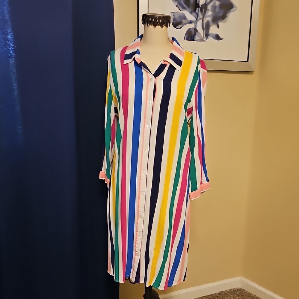 MSK Multicolor Striped Long Sleeve Dress. Size L